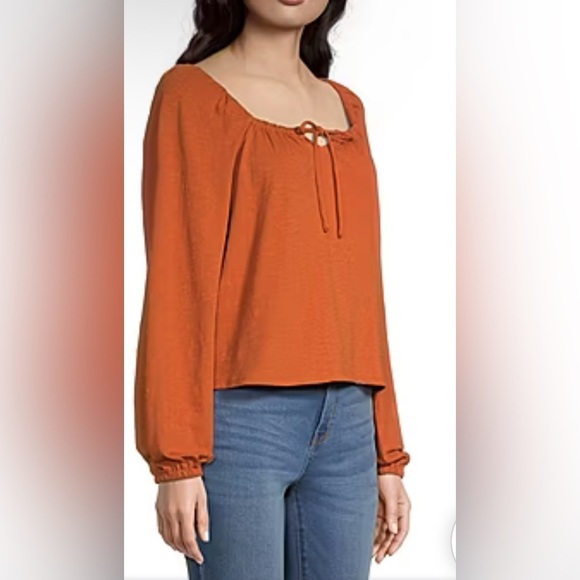 a.n.a. Split Tie Neck Long Sleeve Blouse PS - Picture 3 of 10